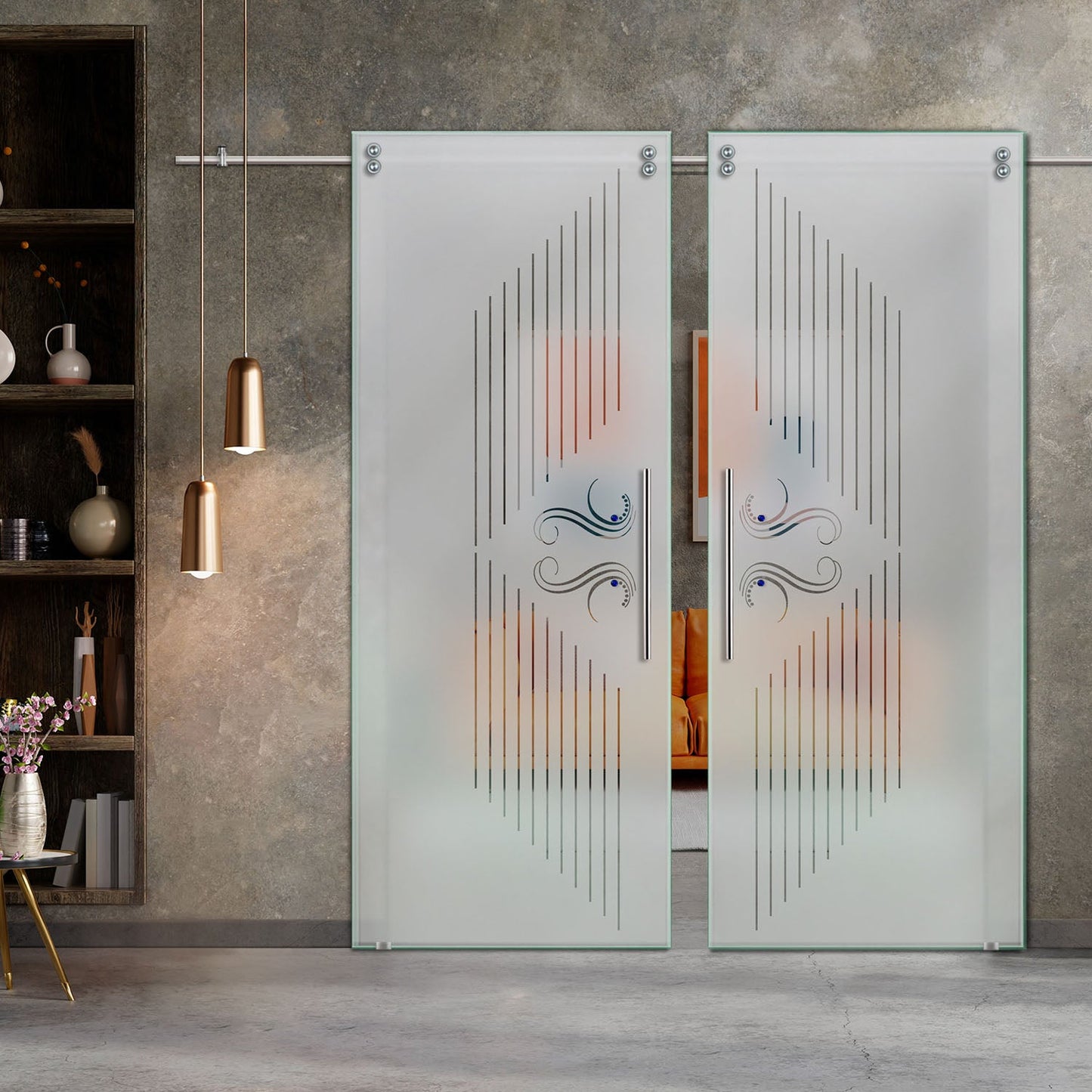 111" x 101" Double Sliding Glass Barn Door V2000 |Semi-Private - 1576 - DoorDiscounter