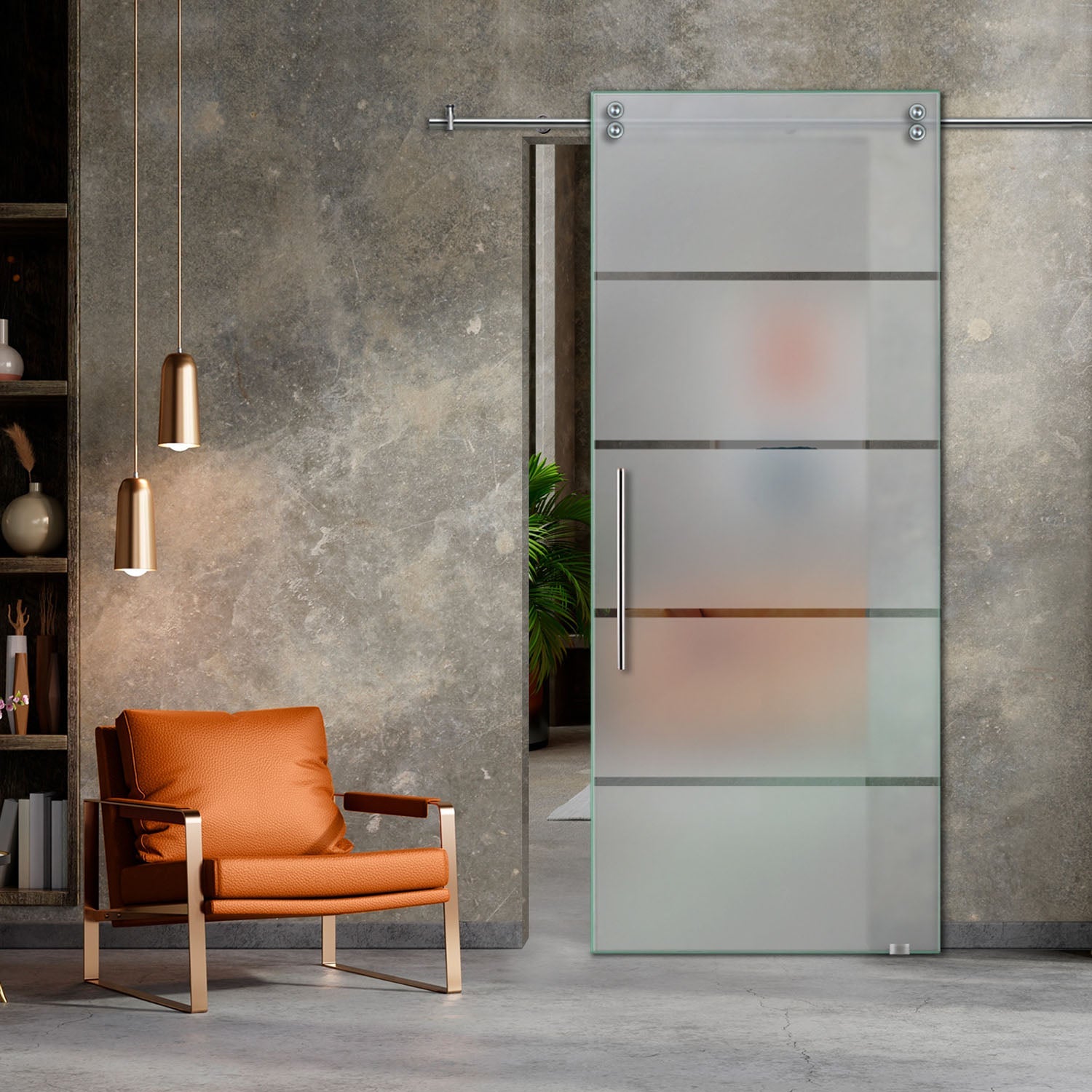 28" x 81" Single Sliding Barn Glass Door V2000 Sliding System and Lines Design - 1458 - DoorDiscounter
