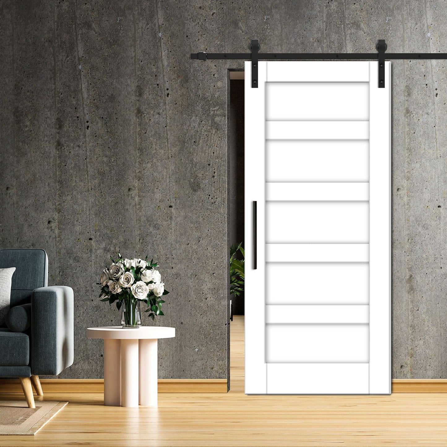 24" x 84" White 5 Horizontal Panel Shaker Sliding Barn Door - DoorDiscounter