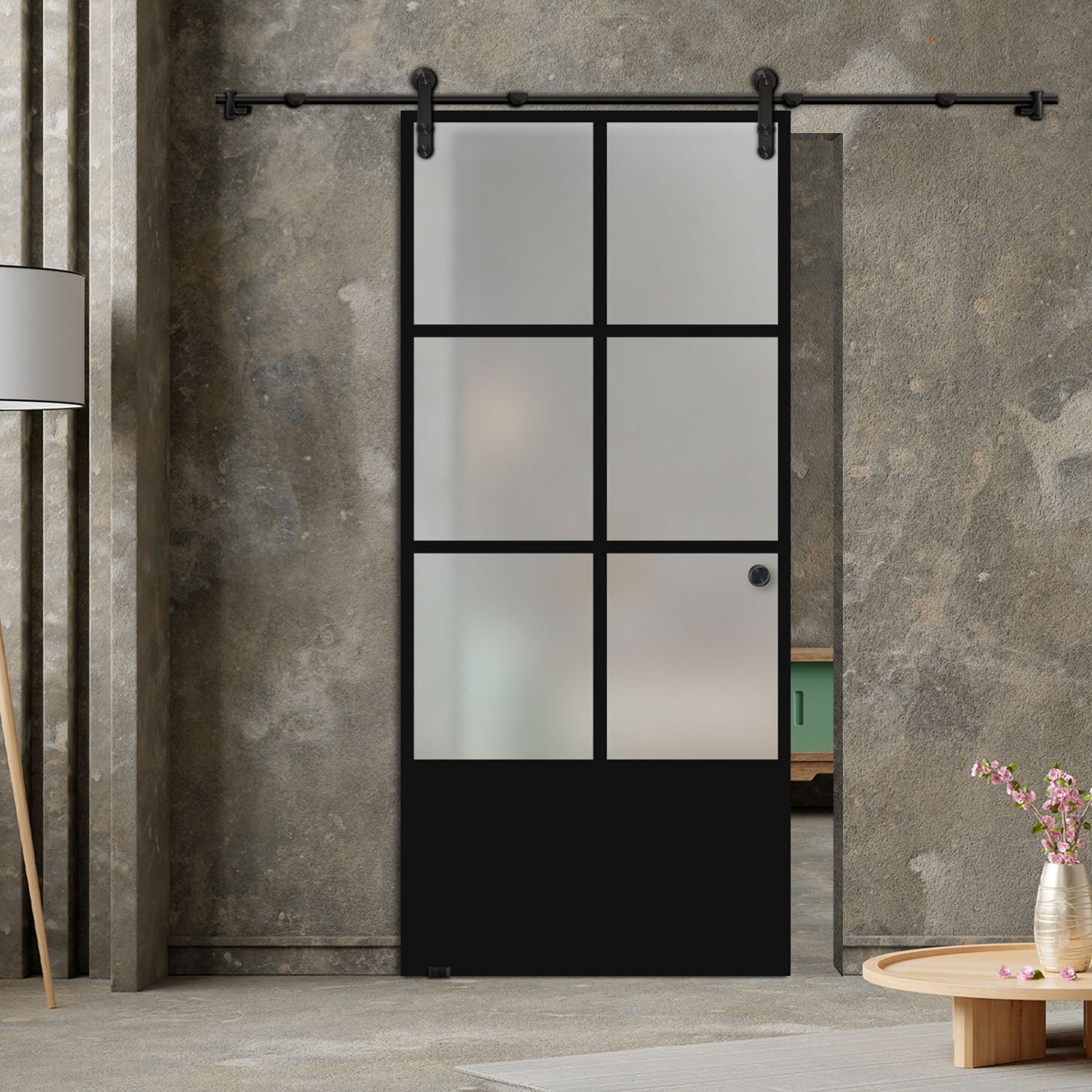 32" x 84" Industrial Style Frameless Glass Door V1000 | Full-Private - 1477 - DoorDiscounter