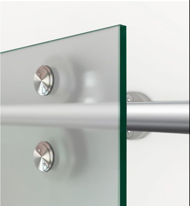 35" x 80" Modern Frameless Clear Glass Sliding Barn Door with Exclusive Stainless Steel Hardware + T-Handle Bar