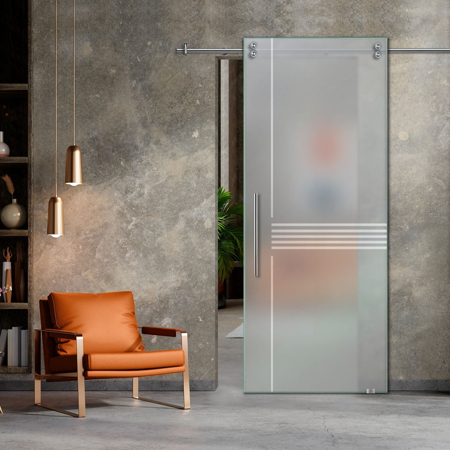 52" x 90" (Ready to ship) Frosted Sliding Glass Barn Door V2000 - 1570 - DoorDiscounter