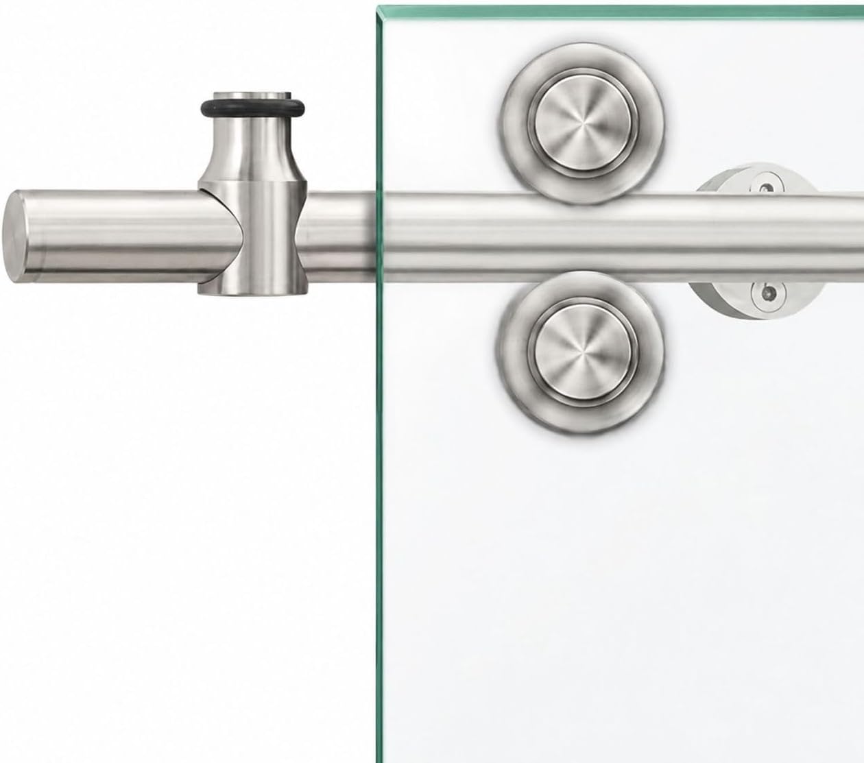 30" x 80" Modern Frameless Clear Glass Sliding Barn Door with Exclusive Stainless Steel Hardware + T-Handle Bar