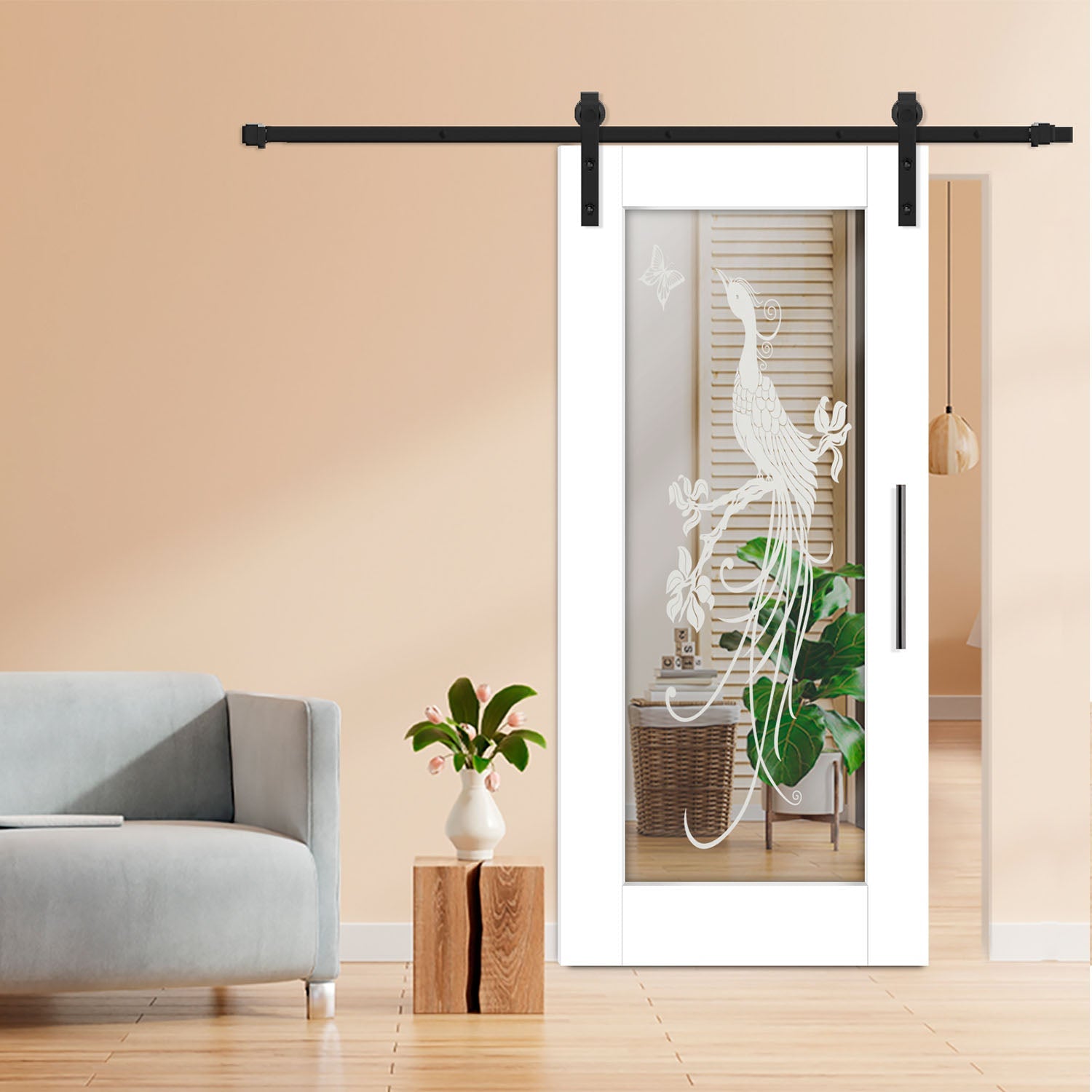 26" x 84" Complete Kit Mirror Sliding Barn Door with Frosted Design (Ready to Ship) - 1497 - DoorDiscounter