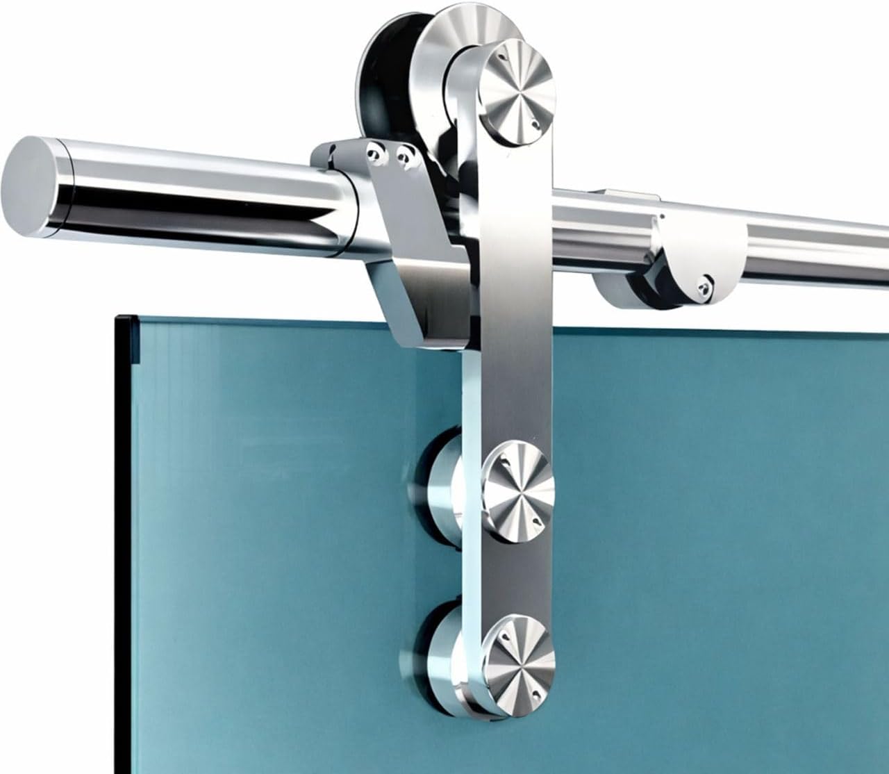 47" x 82" Frameless Clear Glass Sliding Barn Door with Stainless Steel  Hardware + Recessed Grip Handle