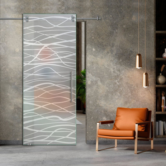 38" x 102" (Ready to ship) Frosted Sliding Glass Barn Door V2000 - 1578 - DoorDiscounter