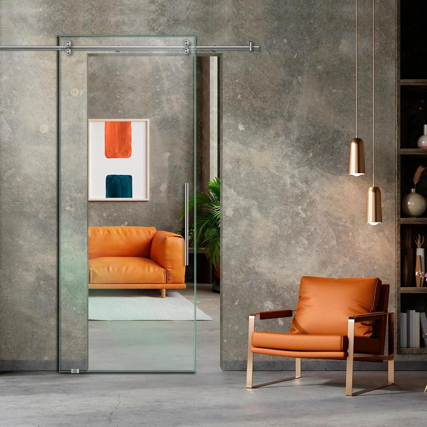 30" x 80" Modern Frameless Clear Glass Sliding Barn Door with Exclusive Stainless Steel Hardware + T-Handle Bar