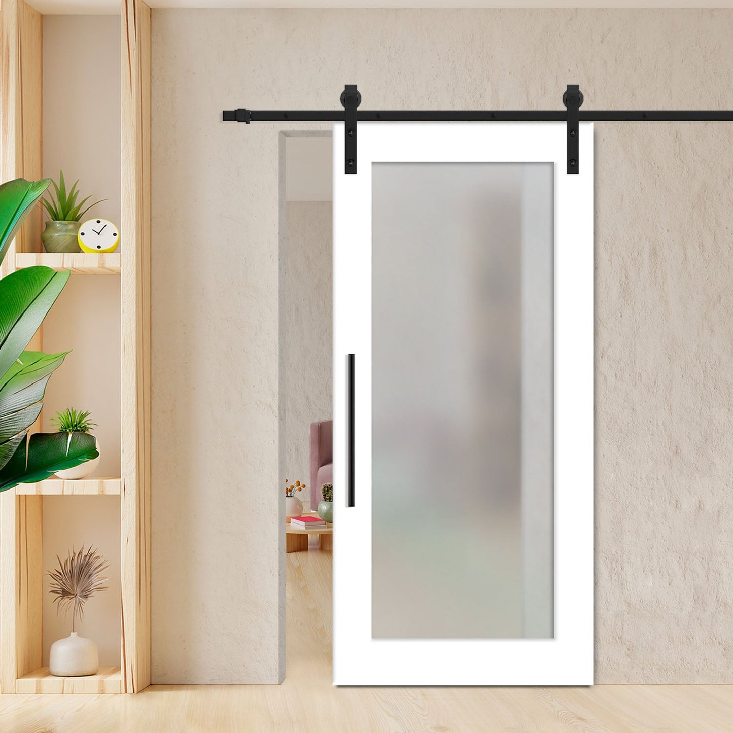 (Ready to ship) Sliding Barn Door with Frosted Glass Insert - DoorDiscounter