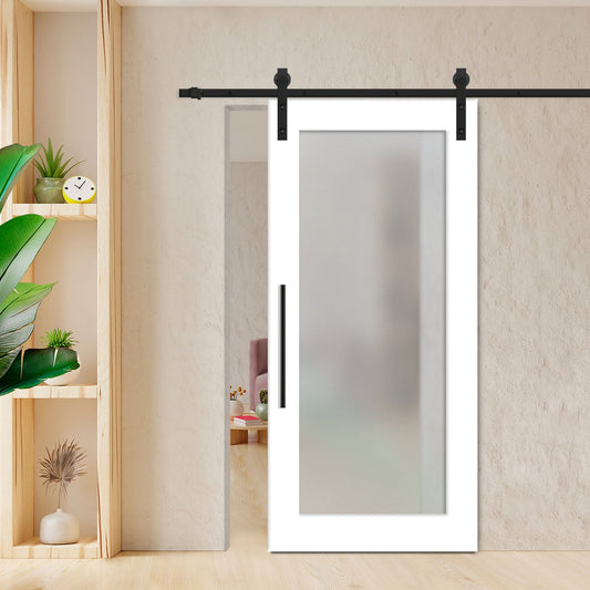 (Ready to ship) Sliding Barn Door with Frosted Glass Insert - DoorDiscounter