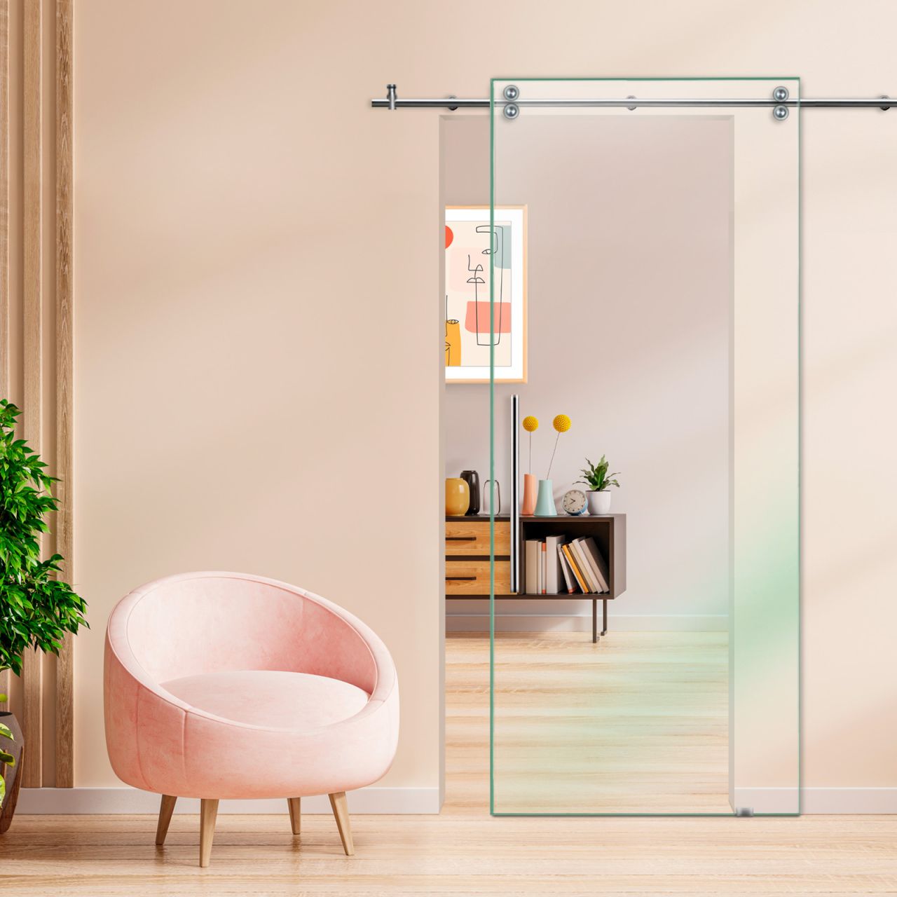 26" x 81" (Ready to ship) Clear Sliding Glass Barn Door V2000 - 1457 - DoorDiscounter