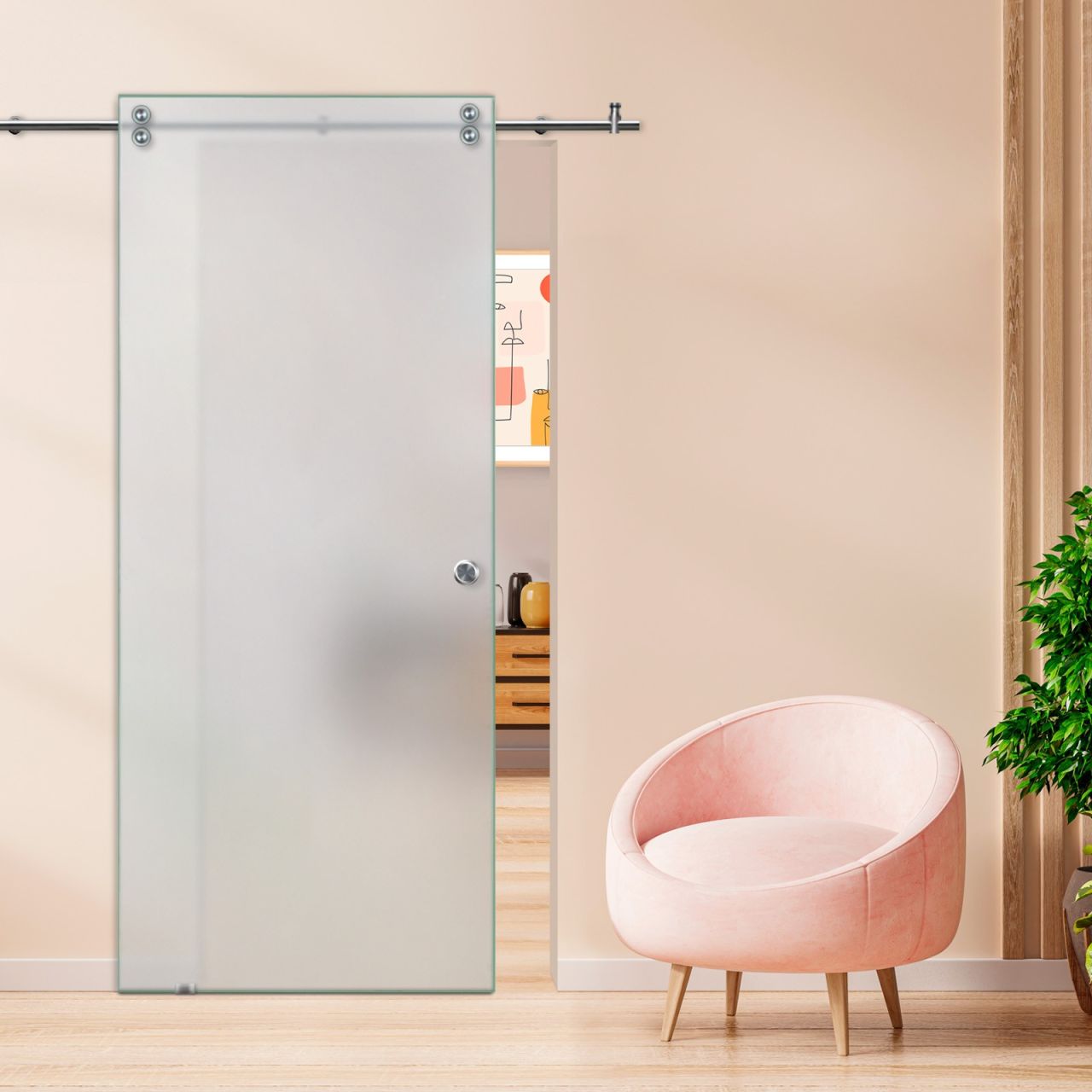 32" x 84" (Ready to ship) Frosted Sliding Glass Barn Door V2000 - 1483 - DoorDiscounter