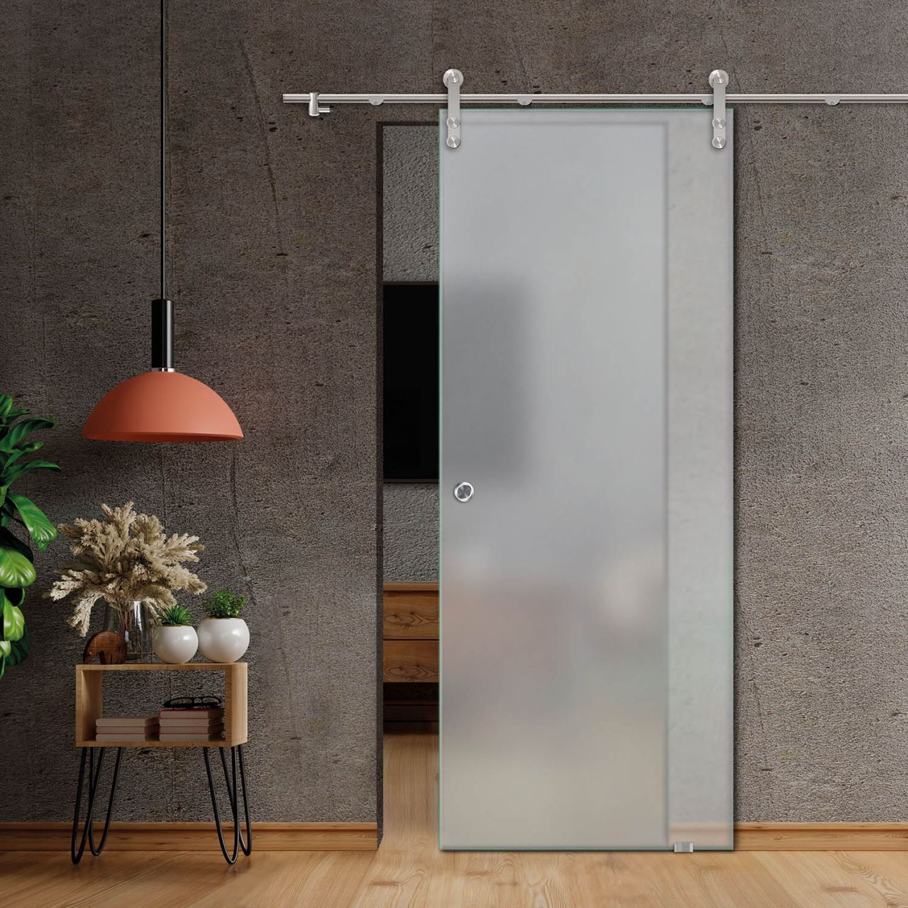 40" x 84" Full Frosted Sliding Glass Barn Door V1000 | Full-Private - 1560 - DoorDiscounter