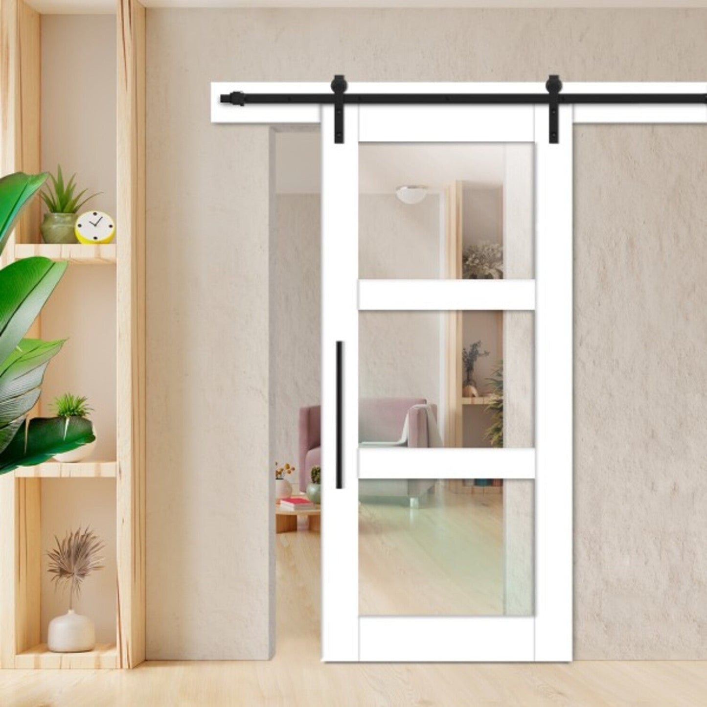 (Ready to ship) 3 Lite Sliding Barn Door with Glass Inserts - DoorDiscounter